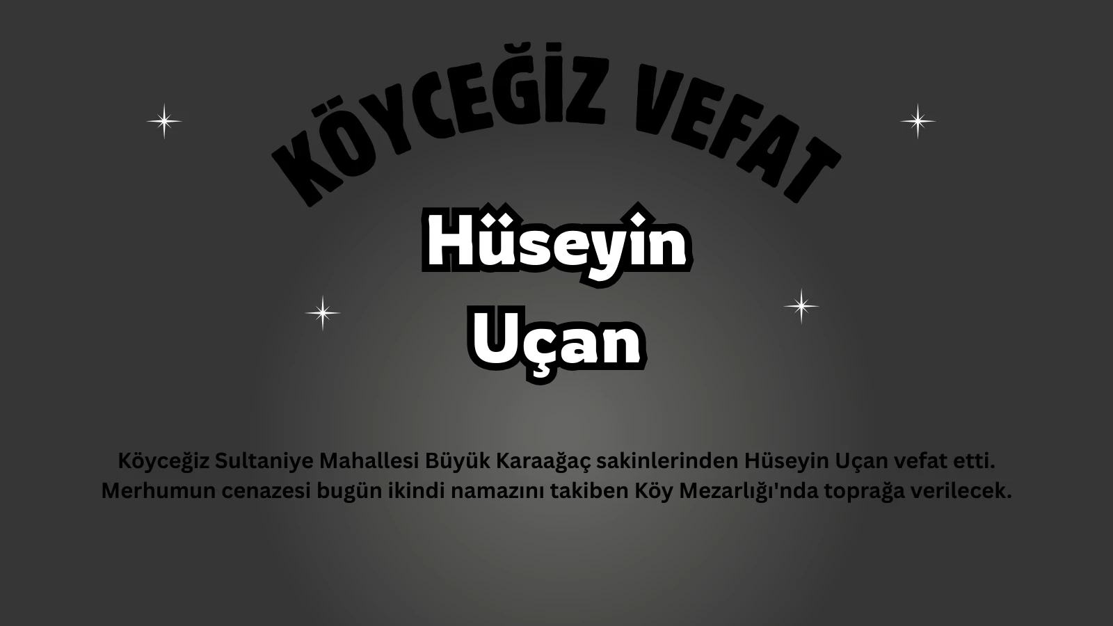 Köyceğiz Sultaniye Büyük Karaağaç'tan Hüseyin Uçan Vefat Etti: Cenaze İkindiye